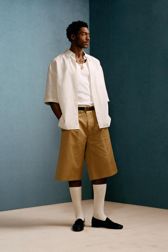 ZARA X WILLY CHAVARRIA ШОРТЫ-БЕРМУДЫ С ШИРОКИМИ ШТАНИНАМИ И ПЛИССИРОВКОЙ, БЕЖЕВЫЙ