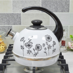 Чайник 3,5л со свистком, консольная ручка, белый "Черная космея"