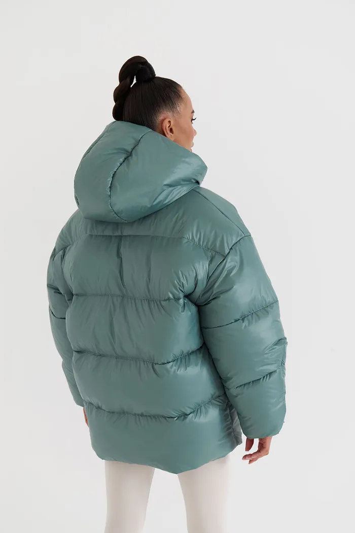 Пуховик средней длины 2.0 цвета зеленый чай