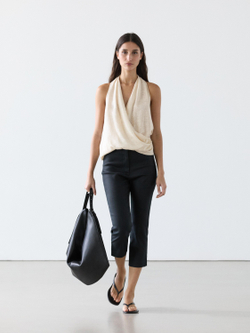 Massimo Dutti Топ с запахом и драпировкой, бежевый