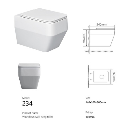 Унитаз подвесной SANITECO SA-234 белый 540X360X360