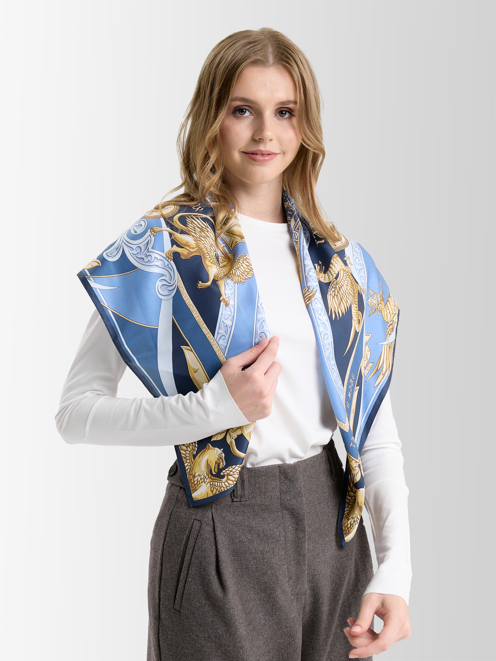 Платок «Казань Драгоценная» серебро 100% шёлк