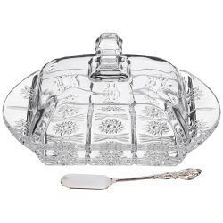 МАСЛЕНКА "MUZA CRYSTAL" 17,5*10,5 СМ. ВЫСОТА=9 СМ. + НОЖ (КОР=24ШТ.)