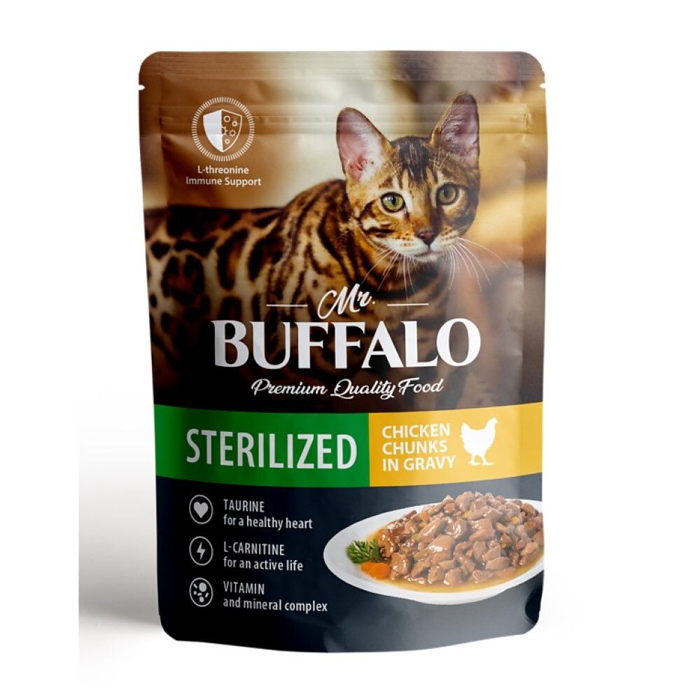 Mr.Buffalo 85 г - консервы (пауч) для стерилизованных кошек с цыпленком (соус) (Sterilized)