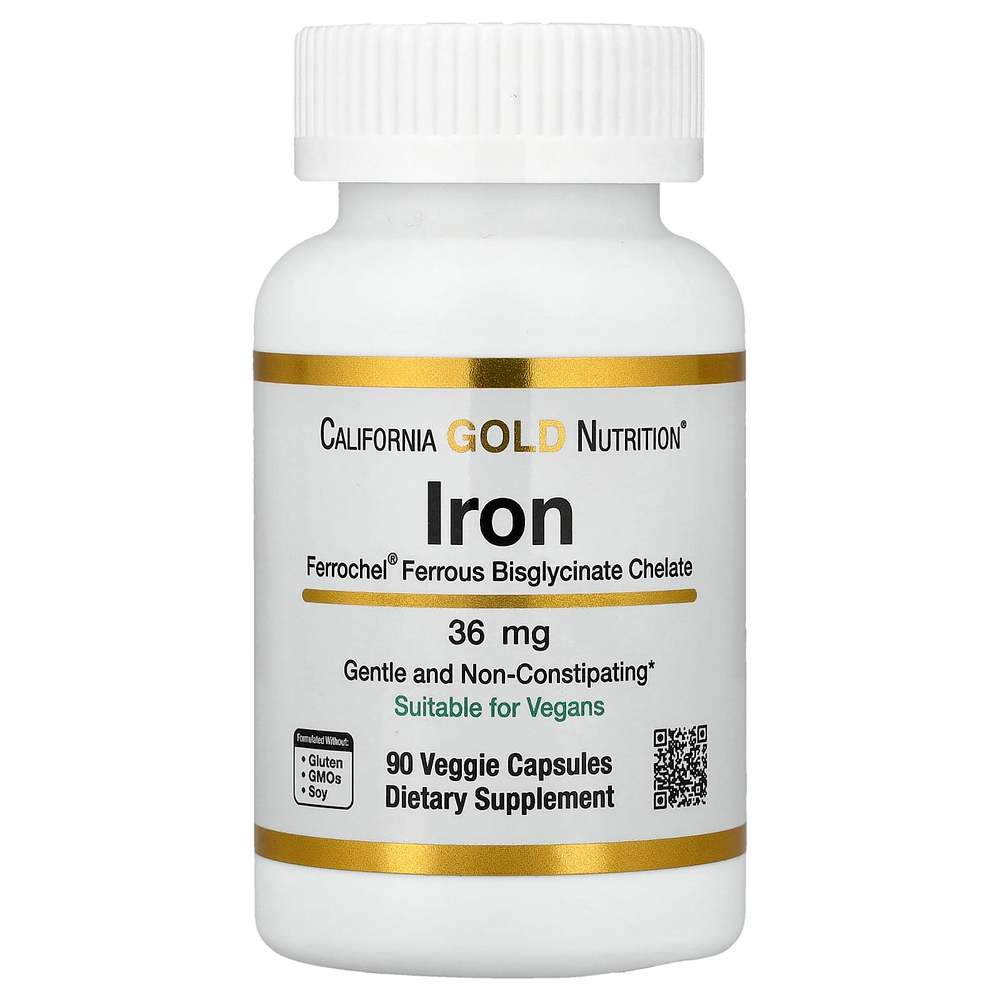 California Gold Nutrition, Ferrochel®, железо (бисглицинат), 36 мг, 90 вегетарианских капсул