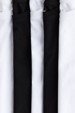 H&M Набор из 5 футболок из хлопкового джерси, белый/черный