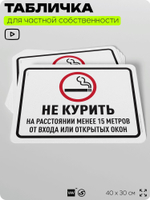 Табличка для частной территории "Не курить", на дом, для участка, организаций и частных территорий, предупреждающая, 40х30 см, Silver Plane x Айдентика Технолоджи
