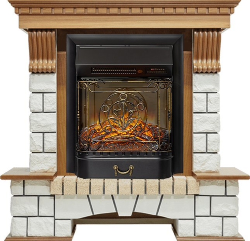 Каминокомплект Pierre Luxe - Дуб / Белый с очагом Majestic FX M Black RC