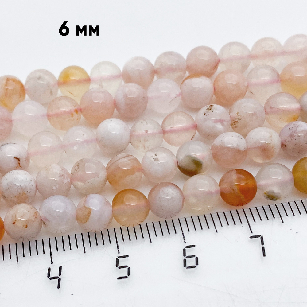 Бусины Халцедон &quot;Сакура&quot;, диаметр 5,9-6,1 мм, цена за 30-31 шт (1/2 нити)