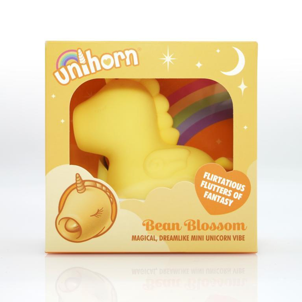 Желтый клиторальный вибромассажер Unihorn Bean Blossom с подвижным язычком (Цвет: желтый)