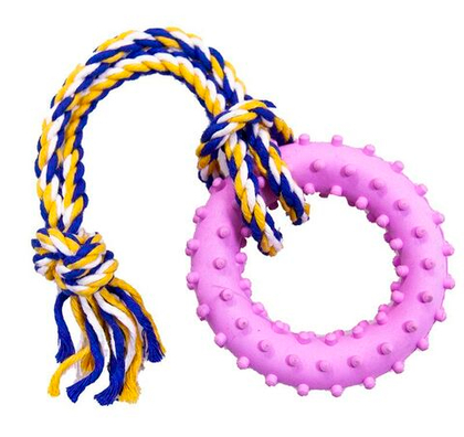 ZOONIK Игрушка для собак "Кольцо 8 см с шипами на веревке", 28 см
