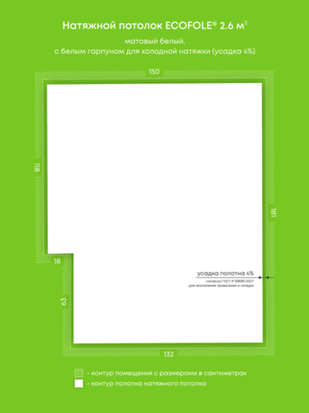 Матовый натяжной потолок 2.6 м2