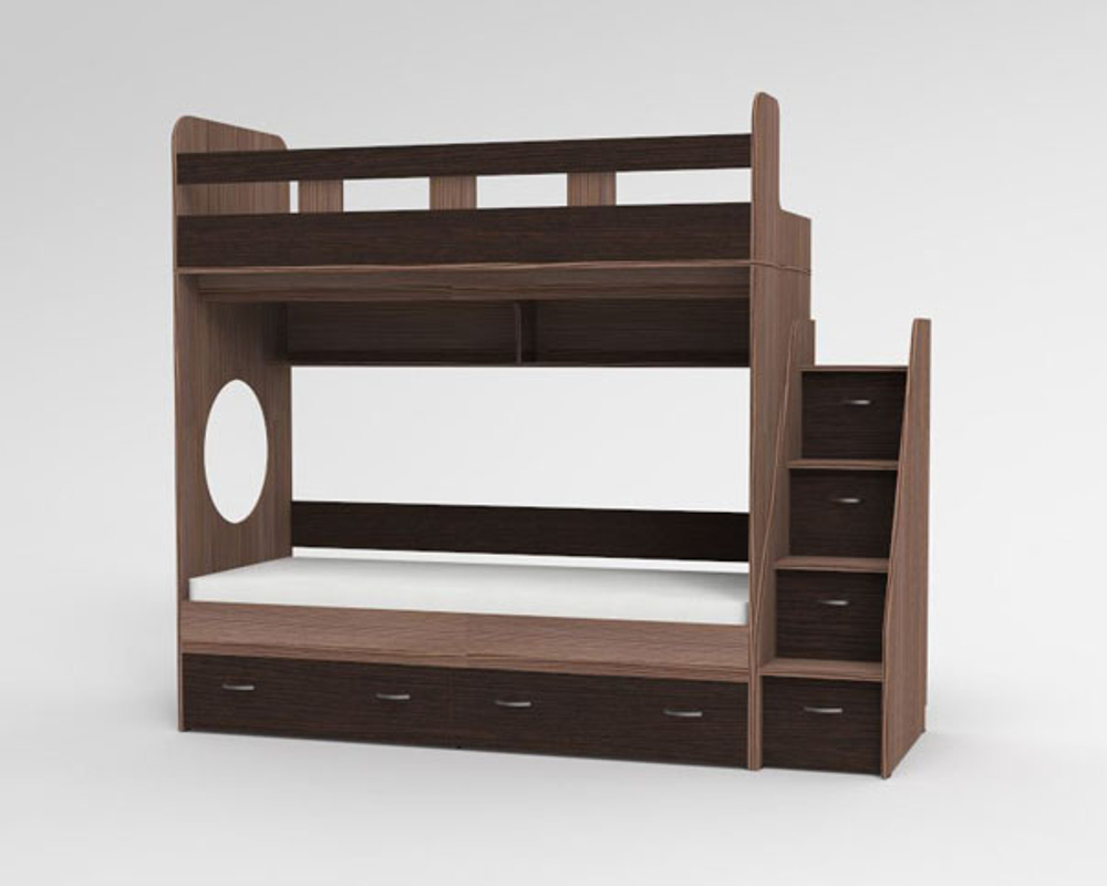 Трехъярусная кровать КарИВи Юниор Бодего Темный Венге