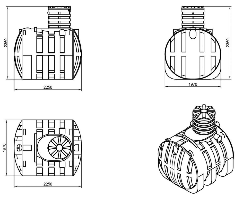 Емкость подземная пищевая Мультпласт ДПВ5500 5500 л. горизонтальная (2820x1820x2725см;205кг;черный) - арт.555434.63