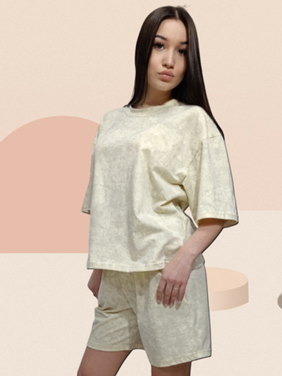 2223 Шорты женские кулирка с лайкрой мрамор ваниль (54)