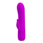 Лиловый вибромассажёр Tim с клиторальным отростком - 15 см. (Цвет: лиловый)