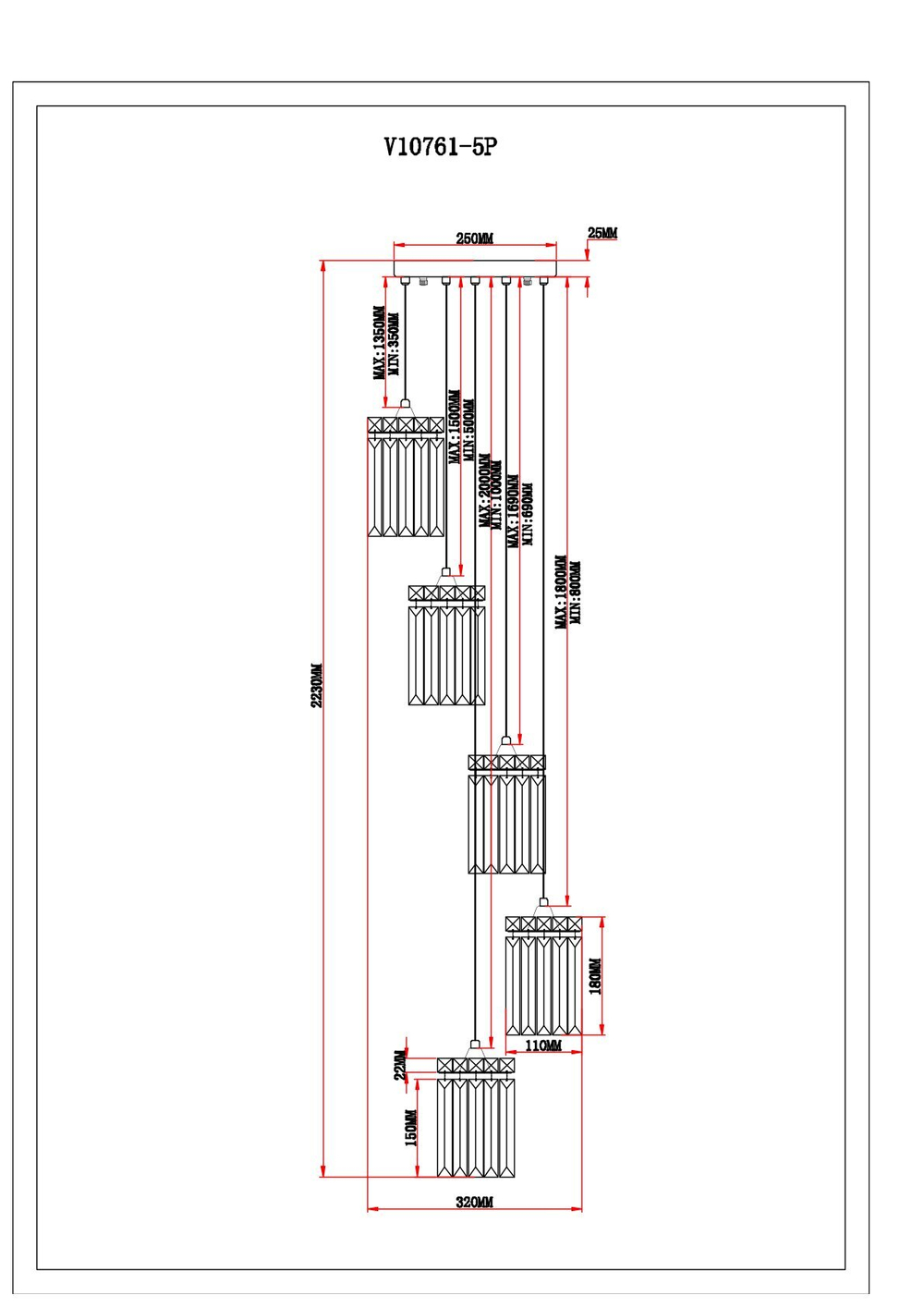 Светильник подвесной Moderli V10761-5P Levi