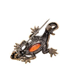 AM-2654 Брошь «Ящерка Шипохвост» (латунь, янтарь)