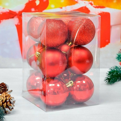 Шар новогодний 12шт 6см, цвет красный, пластик