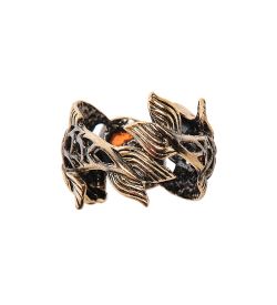 AM-2495 Кольцо «Рыбки инь-янь» (латунь, янтарь)