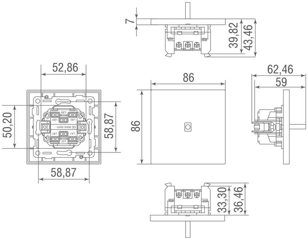 Переключатель на 1 тумблер,  цилиндр,  10AX 250V,  бронза,  серия N96