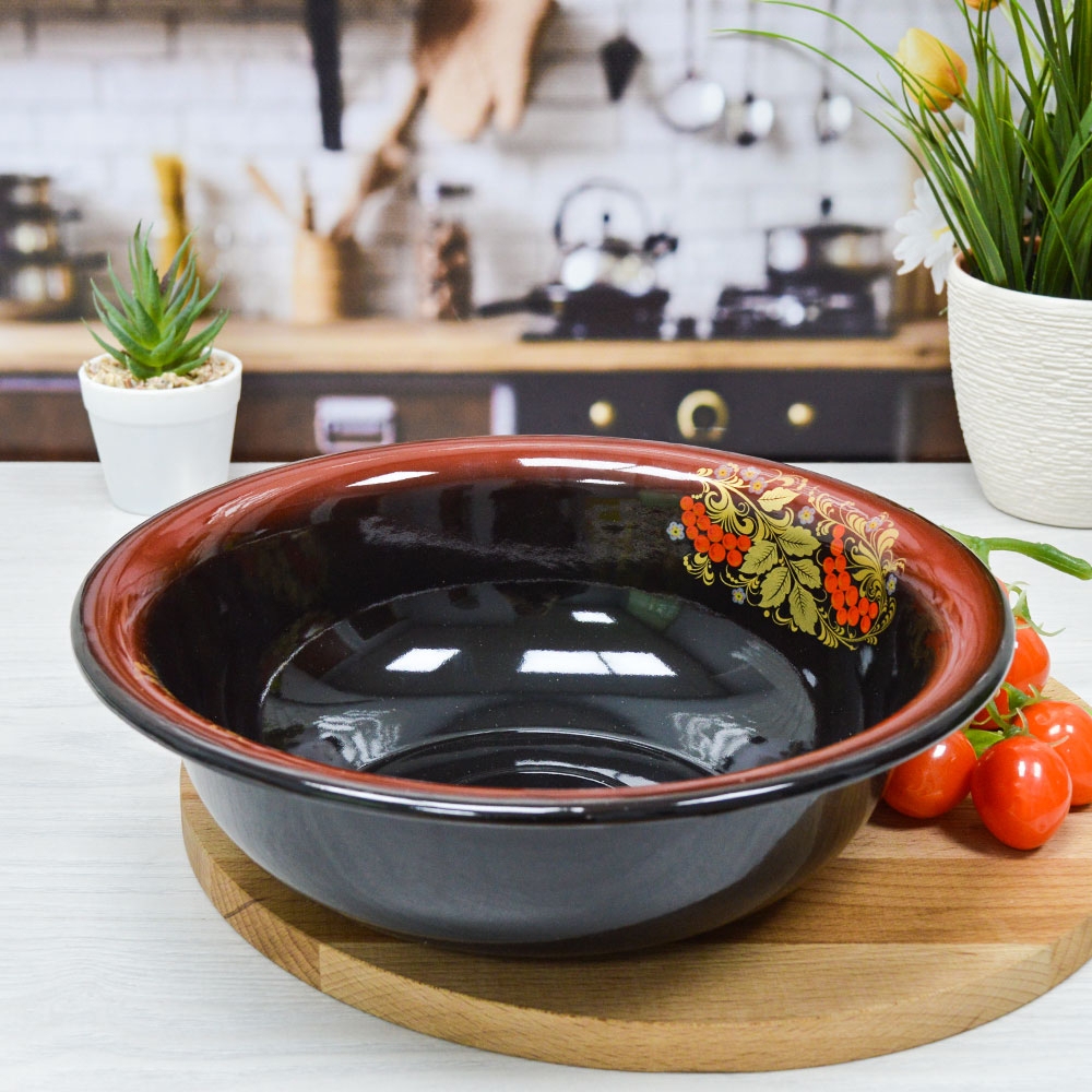 Миска 2л "Рябина" черная с красным