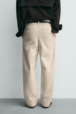 ZARA БРЮКИ ЧИНОС RELAXED FIT В ПОЛОСКУ, ЭКРЮ