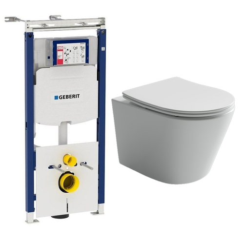 Комплект подвесной безободковый унитаз Ceramica Nova Balearica CN6000 белый с сиденьем микролифт + инсталляция Geberit Duofix Sigma Plattenbau 111.362.00.5