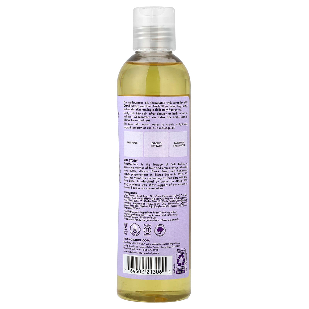 SheaMoisture, Успокаивающее масло для ванн, массажное масло для тела, для нежной кожи, лаванда и дикая орхидея, 237 мл (8 жидк. унц.)