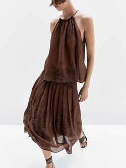 Massimo Dutti Юбка миди А-силуэта с цветочным принтом, шоколадный