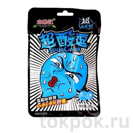 Кислые леденцы со вкусом черники Sour Candy Hong Tai Kee Foods, 28 гр