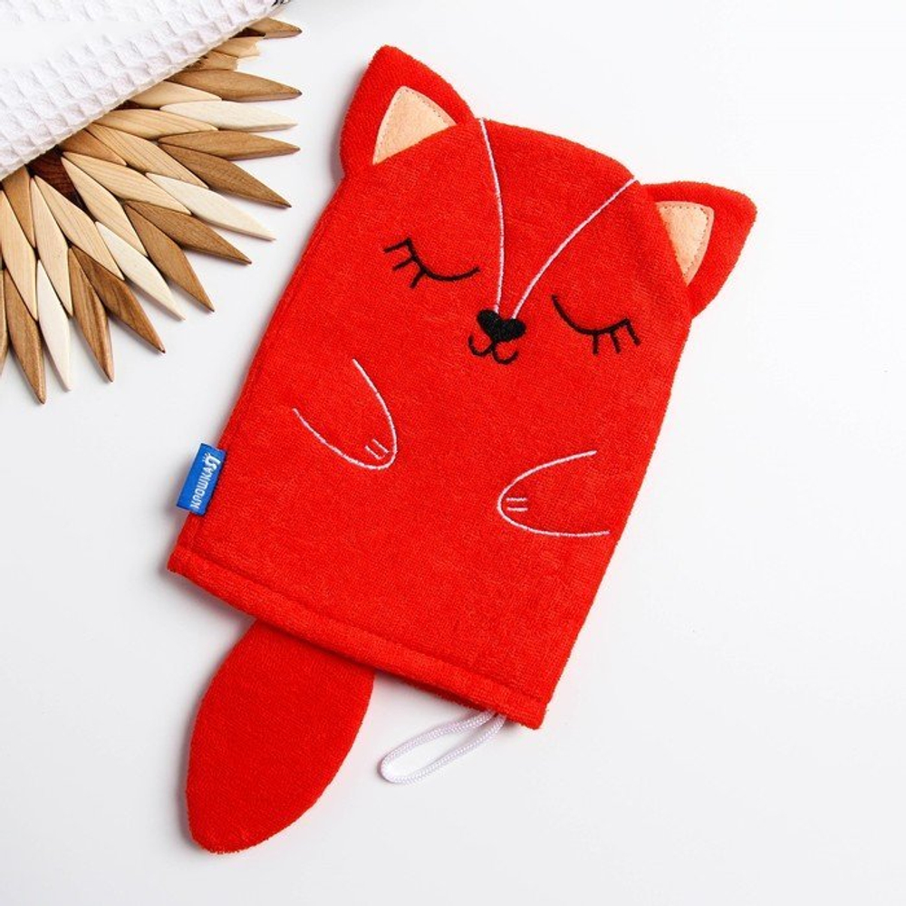 3612503 Мочалка детская для купания «Лисичка», варежка, из махры