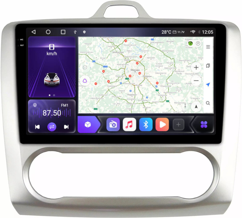 Магнитола для Ford Focus 2 2004-2011 (климат) - Carmedia OL-9201-A QLed+2K, Android 12, TS10, CarPlay, 4G SIM-слот