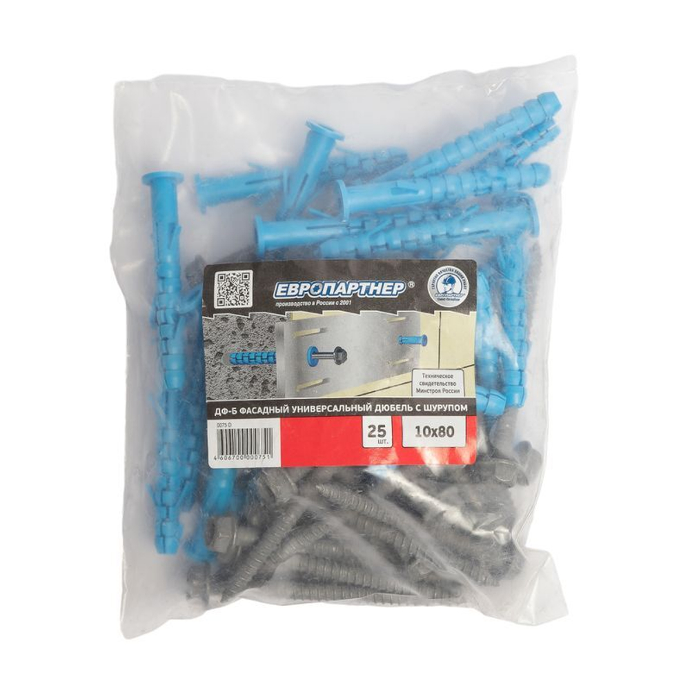 Дюбель фасадный 10х80 мм с шурупом Европартнер