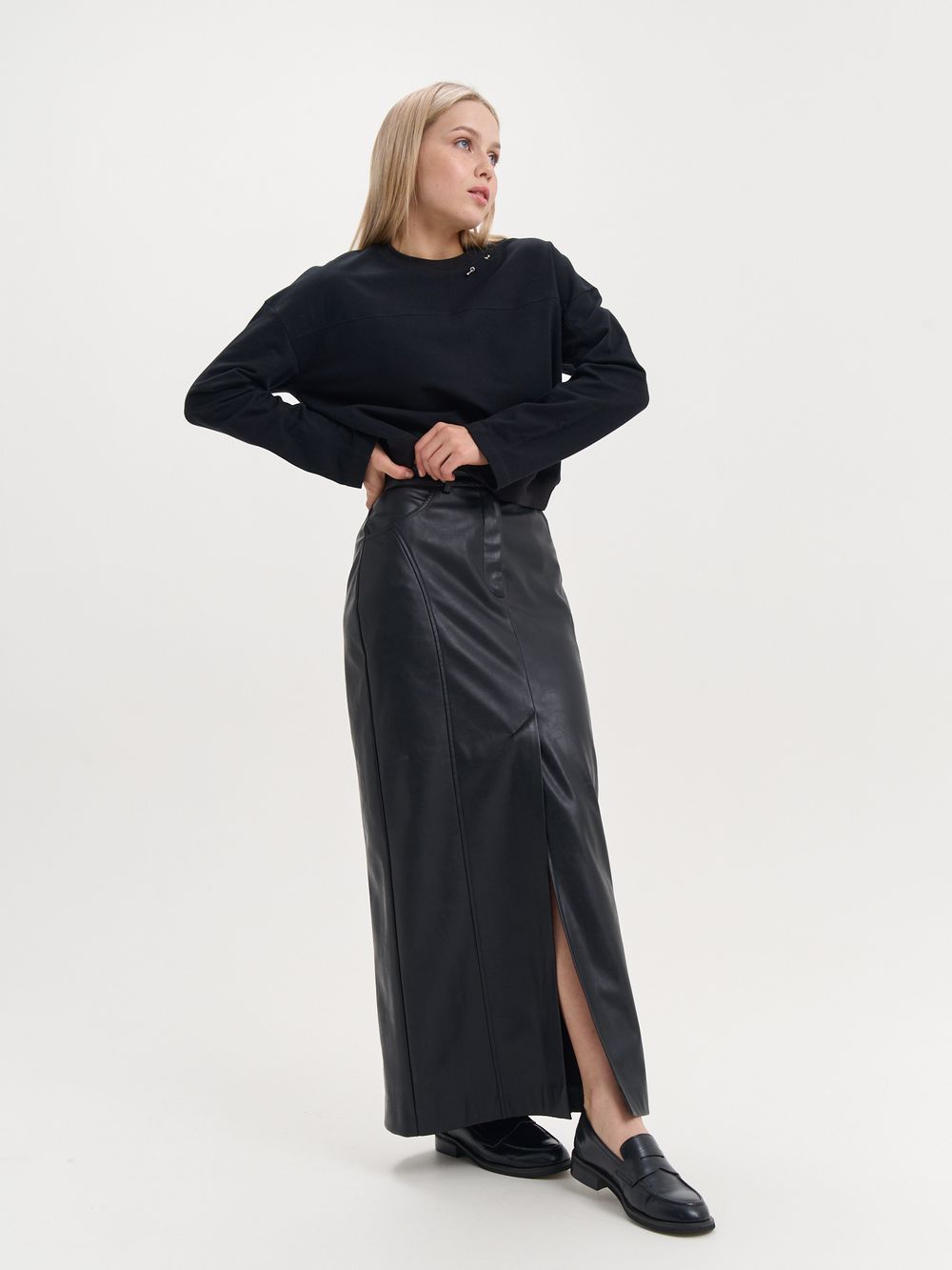 Юбка миди из эко-кожи "Уголь" женская