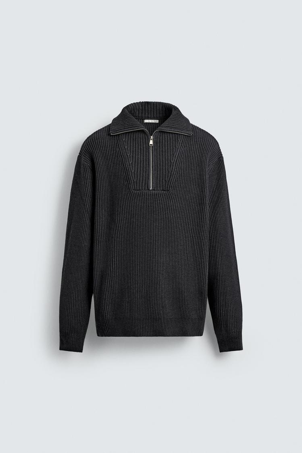 ZARA ДЖЕМПЕР ВЯЗАНЫЙ С ВОРОТНИКОМ НА МОЛНИИ, СЕРЫЙ МЕЛАНЖ