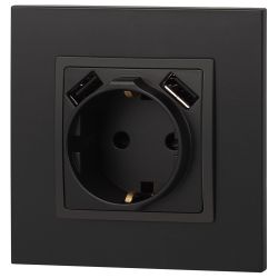 14-4109-05 ЭРА Розетка 2P+E 16A-250В, штор. с 2xUSB 5В-3А, Эра Elegance, антрацит | Elegance Антрацит