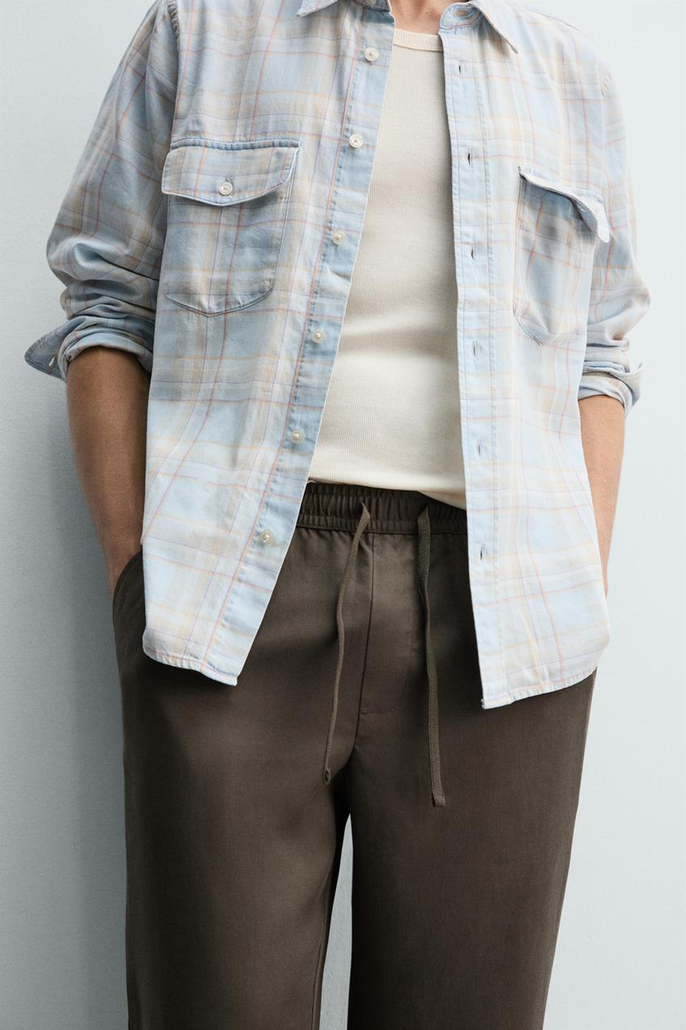 ZARA БРЮКИ REGULAR FIT ИЗ 100% ЛИОЦЕЛЛА, СЕРО-КОРИЧНЕВЫЙ