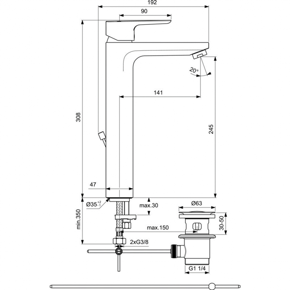 Смеситель Ideal Standard CERAPLAN III SLIM BC561AA  для умывальника