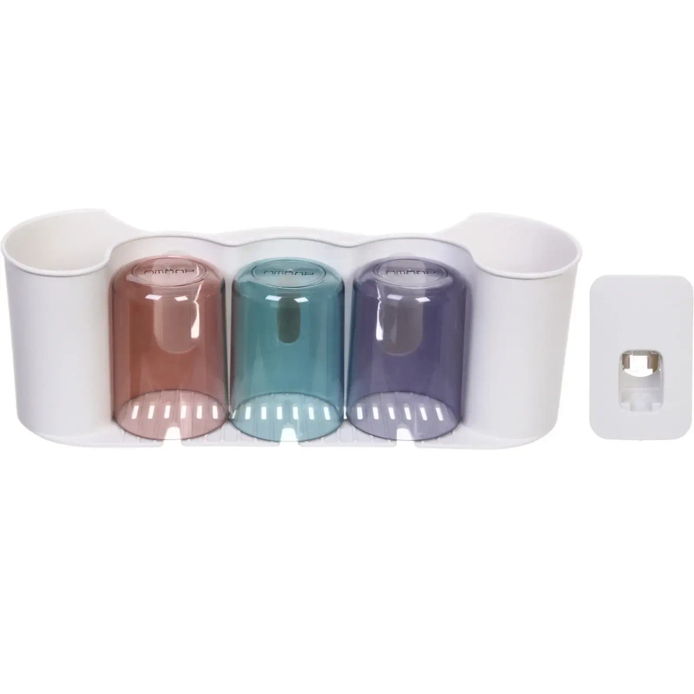 Подставка для умывальных принадлежностей «Универсальная» 3 стакана + дозатор для зубной пасты 6292-2