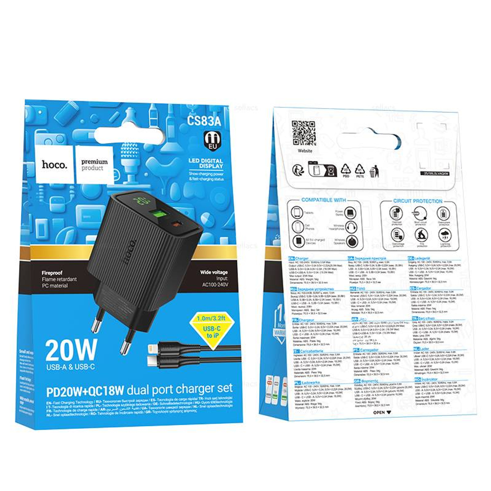 Зарядное устройство для Lightning PD20W+QC3.0 Hoco CS83A (black)