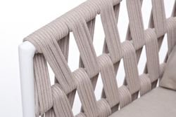 "Диего" кресло плетеное из роупа, основание дуб, каркас алюминий светло-серый (RAL7035) шагрень, роуп бежевый круглый, ткань бежевая 15052