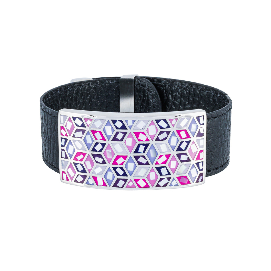 Браслет Fiore Luna на черном кожаном ремешке CB13209-7