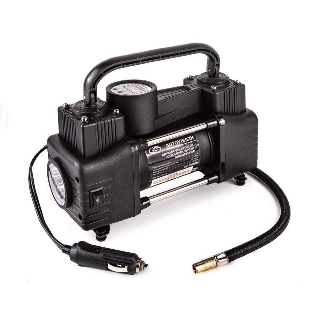 Компрессор автомобильный Autovirazh, 95 л/мин, 10 атм, цифр маном, двухцилиндровый, AV-010999