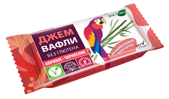 Вафли. Безглютеновые. Абрикос - Чернослив без сахара, 21 гр, (шоубокс 10 шт)