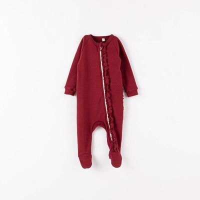 Ruffled zip-up sleepsuit 3-18 months - Cherry