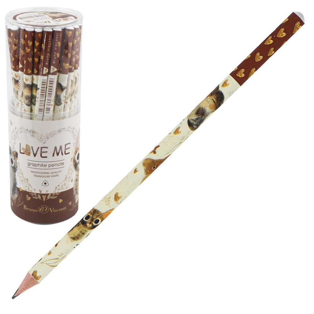 Карандаш ч/г HB "Love me. Котики. Счастье" (BrunoVisconti)