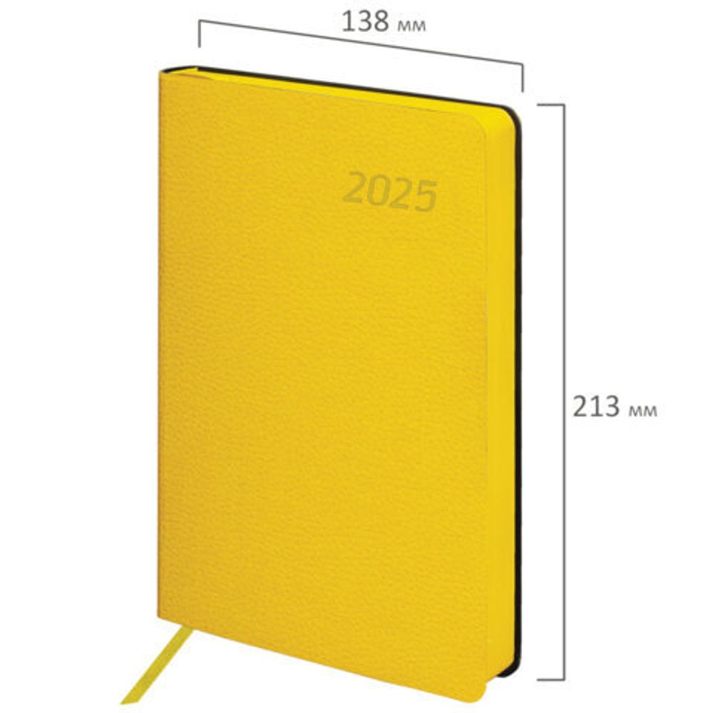 Ежедневник датированный 2025, А5, 138x213 мм, BRAUBERG "Stylish", под кожу гибкий, желтый, 115825