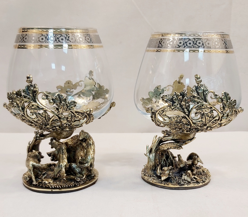 Набор из 2-х бокалов для коньяка "Охота на вепря и Охота на глухаря" (подарочный футляр)