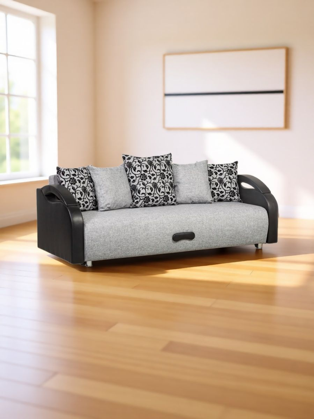 Диван прямой Юпитер Еврокнижка с бельевым ящиком, Ратибор Светлый (рогожка), 220 см